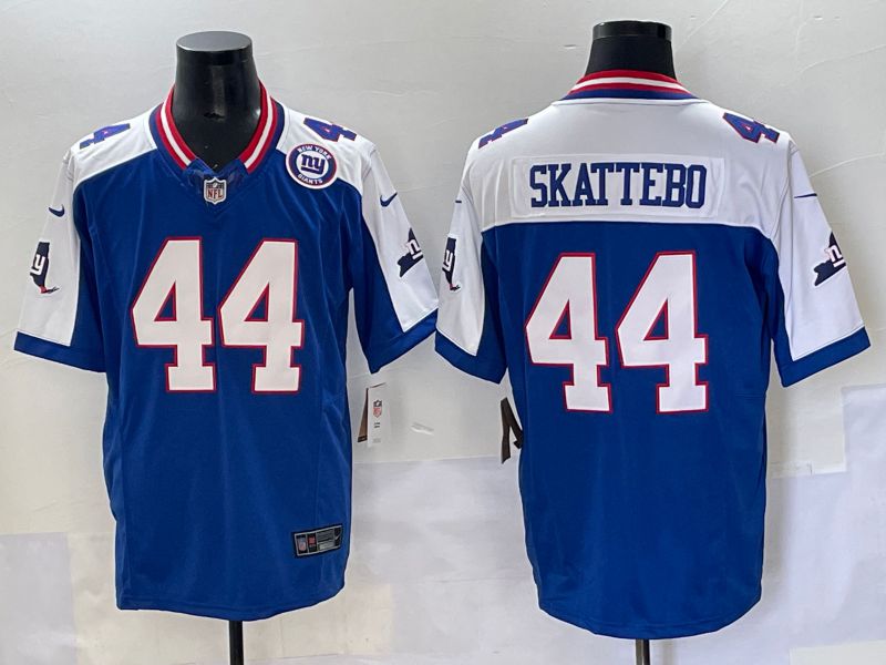 Men 2025 New York Giants 44 Skattebo Blue Throwback Three generations Nike Limited NFL Jersey style 22